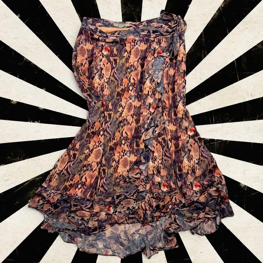 Allsaints printed ruffle wrap skirt